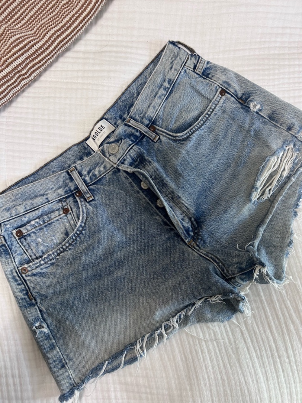 Agolde Jean shorts AND Brown and Cream Striped Knit Tank